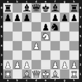 C10m - 3…dxe4 4.Nxe4 Nd7 5.Nf3 Ngf6 6.Nxf6+ Nxf6 7.Ne5 - Rubinstein Capablanca [+0.22]
