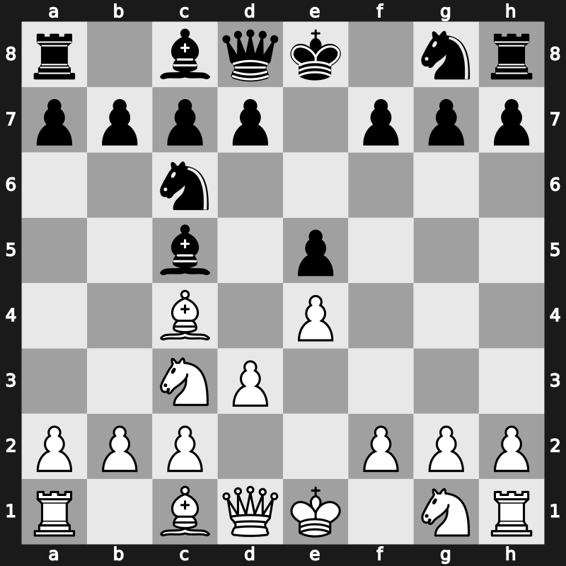 C25k - 2…Nc6 3.Bc4 Bc5 4.d3 [+0.11]