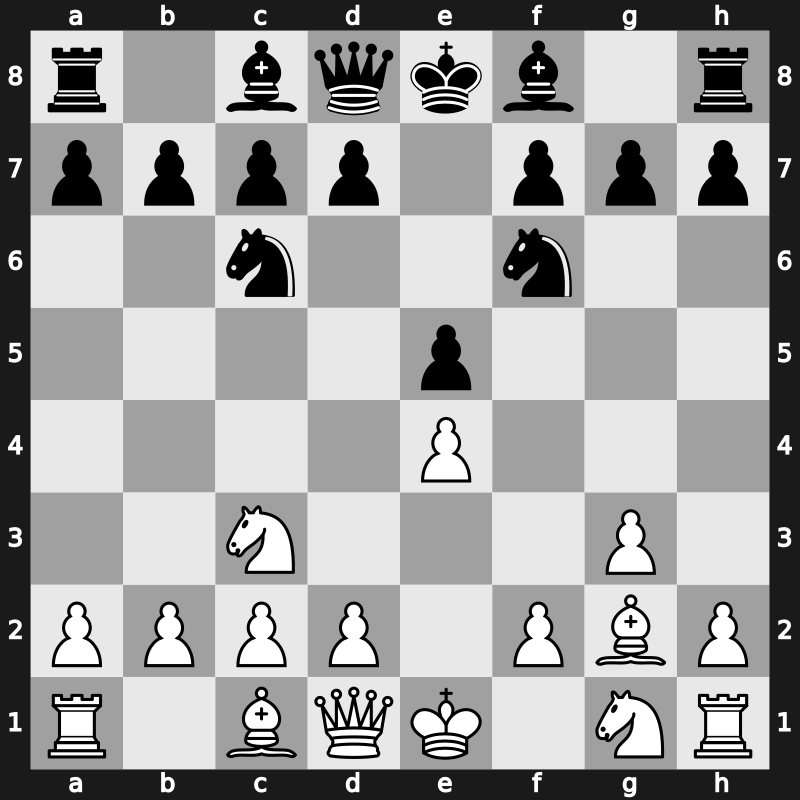C26d - 3.g3 Nc6 4.Bg2 - Smyslov [-0.12]