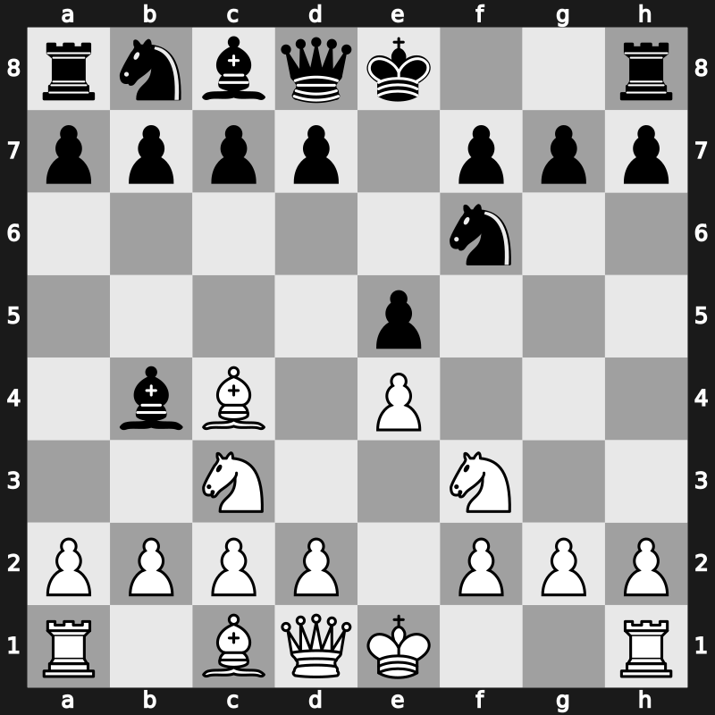 C26n - 3.Bc4 Bb4 4.Nf3 [+0.11]