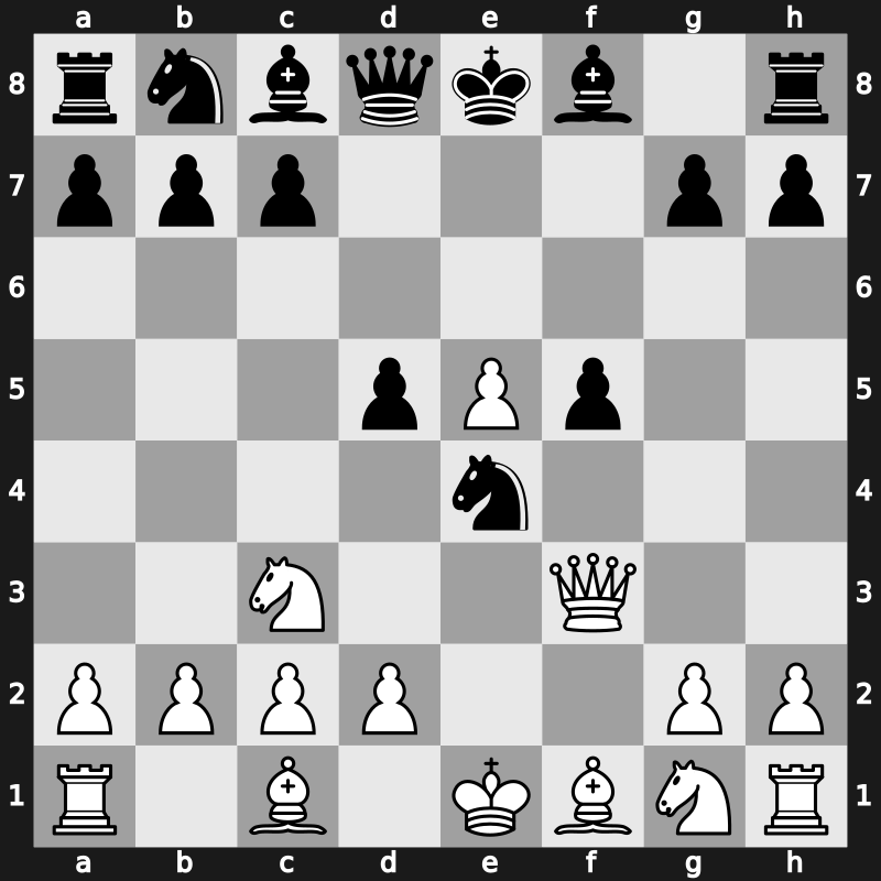 C29l - 3…d5 4.fxe5 Nxe4 5.Qf3 f5 - Paulsen Attack Bardeleben Variation [-0.60]