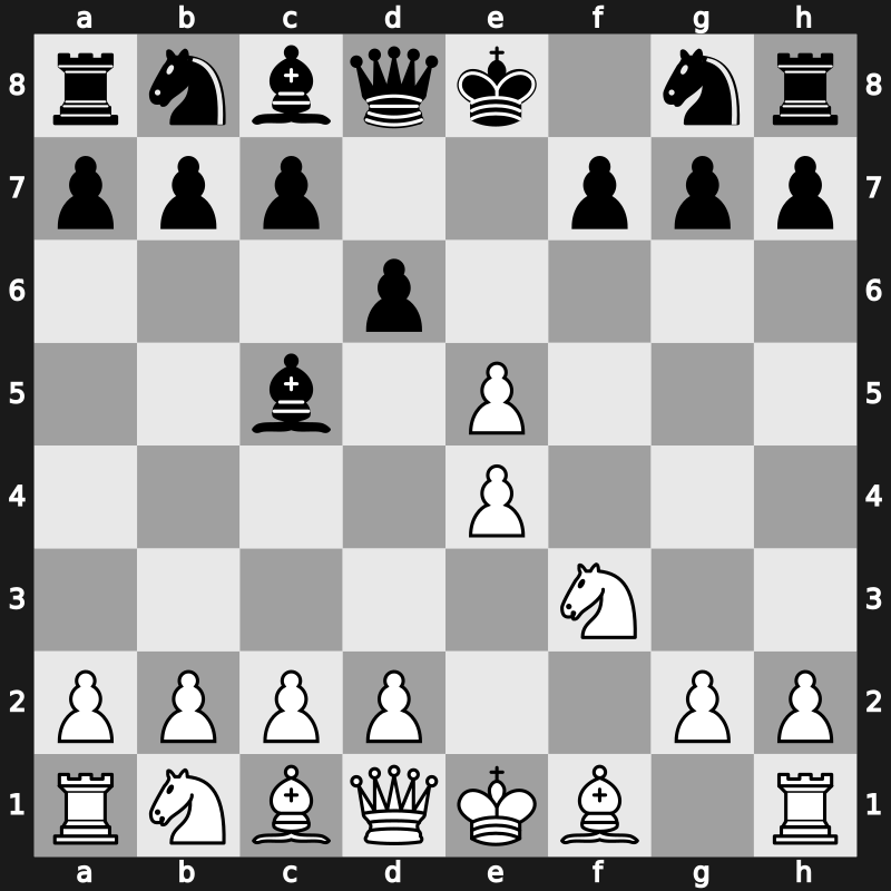 C30k - 2…Bc5 3.Nf3 d6 4.fxe5 - KGD: Classical Soldatenkov Variation [+0.00]