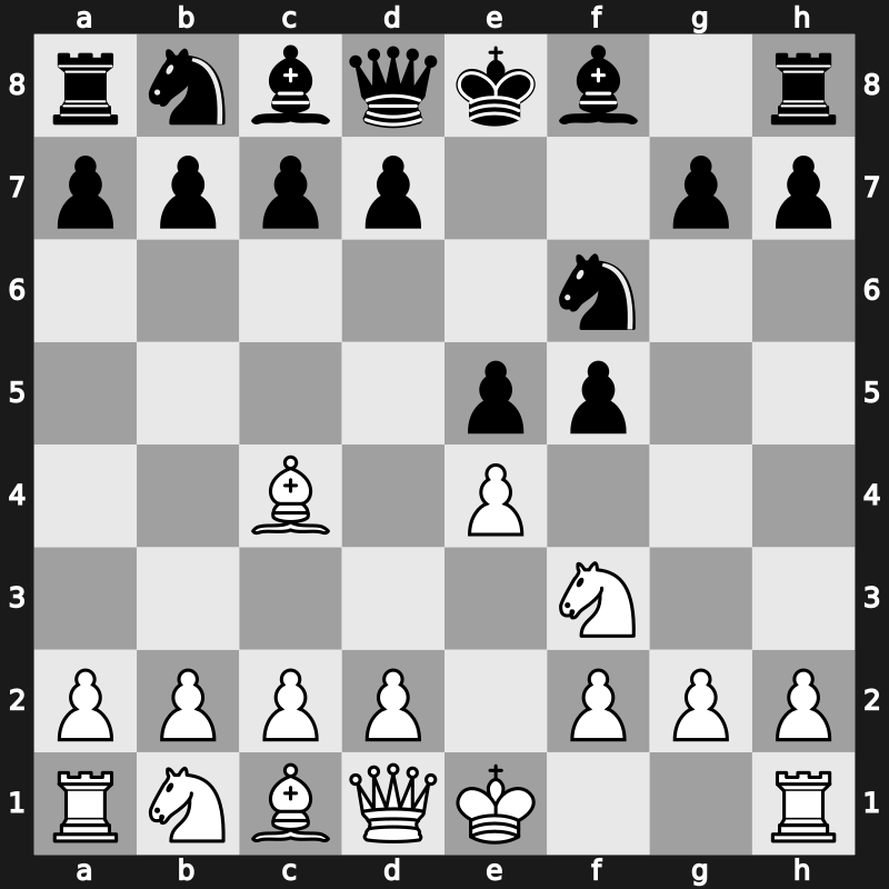 C40o - 2…f5 3.Bc4 Nf6 - Latvian Gambit: Morgado Variation [+1.42]