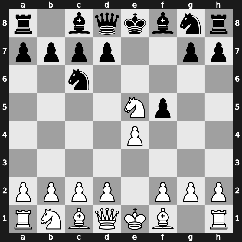 C40s - 2…f5 3.Nxe5 Nc6 - Latvian Gambit: [+1.84]