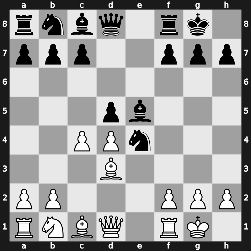 C43n - 3…Nxe4 4.Bd3 d5 5.Nxe5 Bd6 6.O-O O-O 7.c4 Bxe5 - Modern Attack Trifunovic Variation [+0.68]
