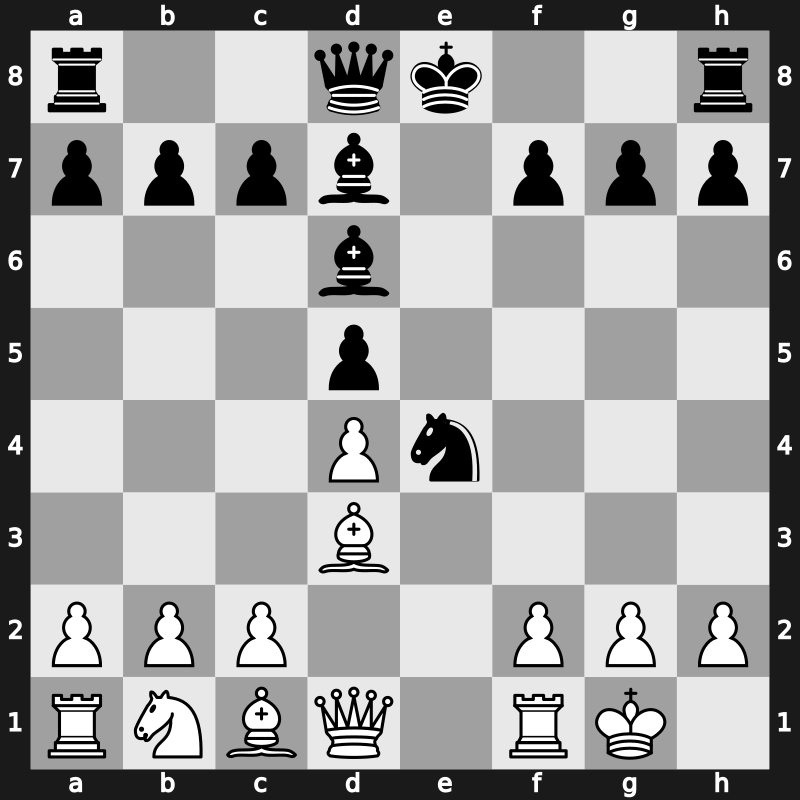 C43t - 3…Nxe4 4.Bd3 d5 5.Nxe5 Nd7 6.Nxd7 Bxd7 7.O-O Bd6 - Modern Attack Main Line [+0.43]