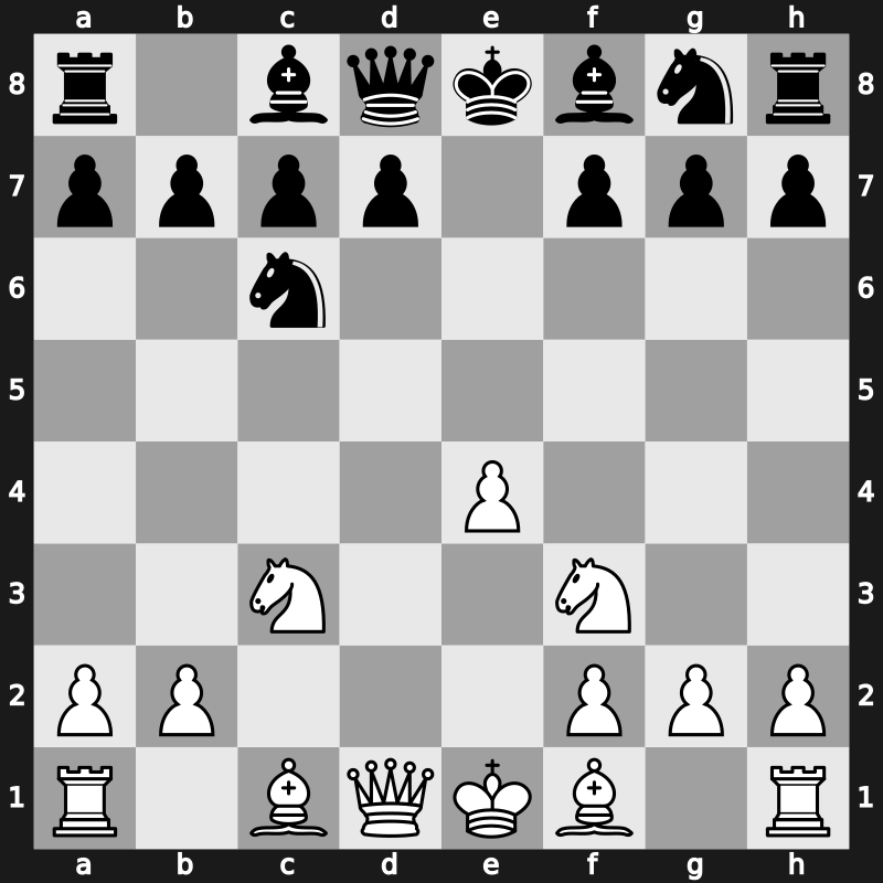 C44w - 3.d4 exd4 4.c3 dxc3 5.Nxc3 - Scotch: Goring Gambit [-0.41]