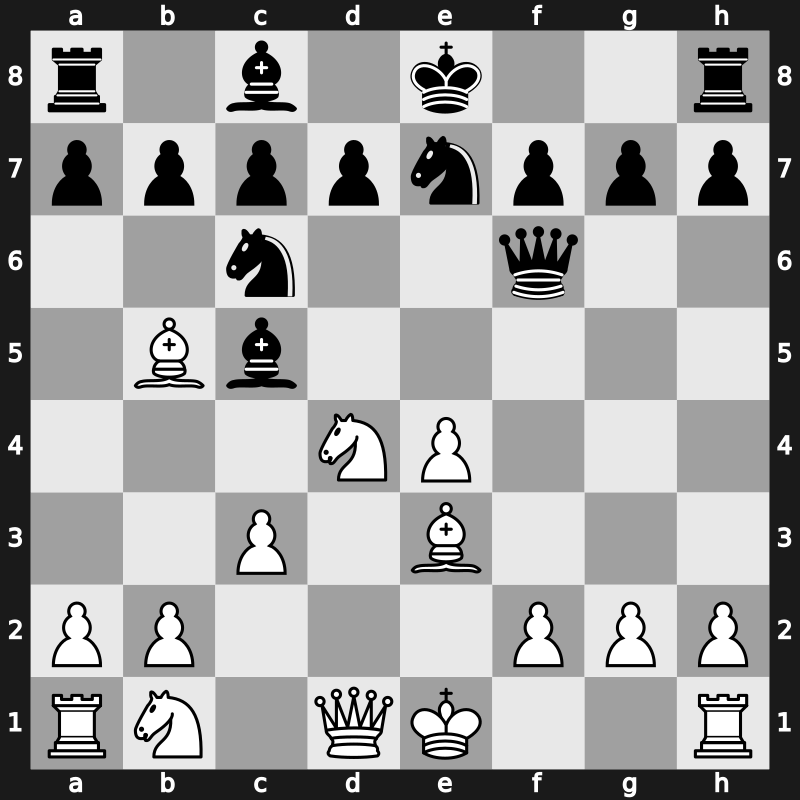 C45w - 4…Bc5 5.Be3 Qf6 6.c3 Nge7 7.Bb5 - Paulsen Attack [+0.14]