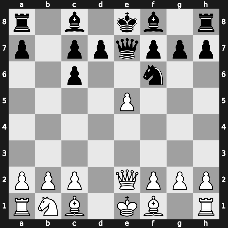 C45j - 4…Nf6 5.Nxc6 bxc6 6.e5 Qe7 7.Qe2 - Mieses [+0.08]