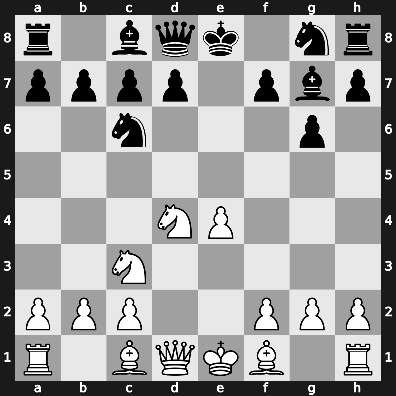 C46l - 3…g6 4.d4 exd4 5.Nxd4 Bg7 - Steinitz [+0.89]