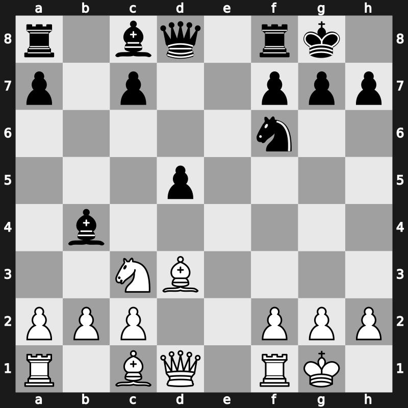 C47u - 4.d4 exd4 5.Nxd4 Bb4 6.Nxc6 bxc6 7.Bd3 d5 8.exd5 cxd5 9.O-O O-O - Scotch Main Line [+0.11]