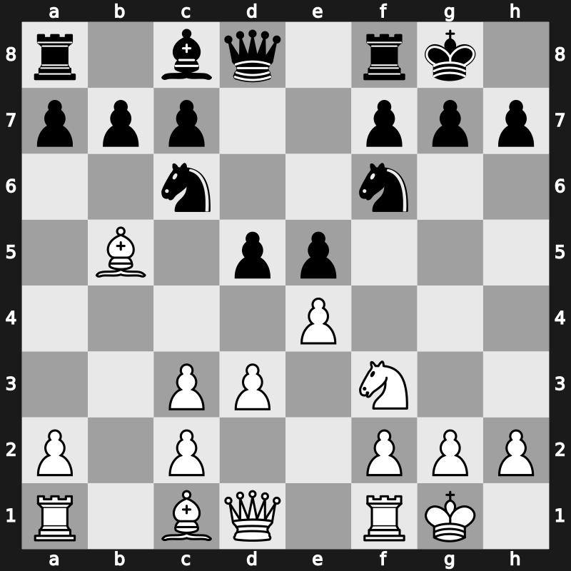 C49f - 5.O-O O-O 6.d3 Bxc3 7.bxc3 d5 - Svenonius Variation [+0.44]