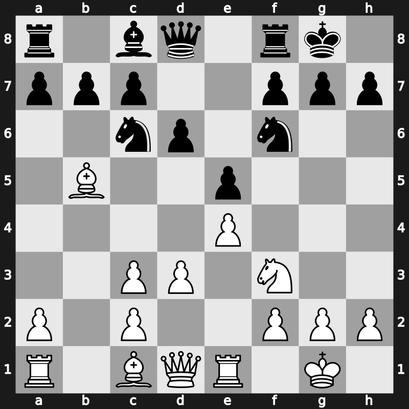 C49f - 5.O-O O-O 6.d3 Bxc3 7.bxc3 d6 8.Re1 - Janowski Variation [+0.15]