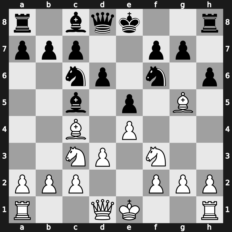 C50v - 3…Bc5 4.d3 Nf6 5.Nc3 d6 6.Bg5 h6 - Giuoco Pianissimo: Canal [-0.03]