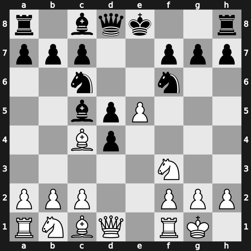 C55w - 4.d4 exd4 5.O-O Bc5 6.e5 d5 - Max Lange [+0.27]