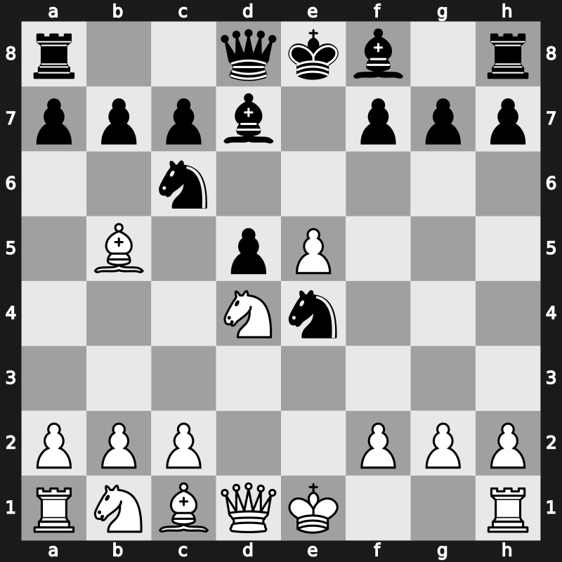 C55q - 4.d4 exd4 5.e5 d5 6.Bb5 Ne4 7.Nxd4 Bd7 - Modern Main Line [+0.17]
