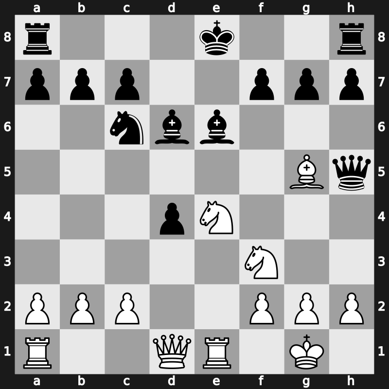 C56g - 6.Re1 d5 7.Bxd5 Qxd5 8.Nc3 Qh5 9.Nxe4 Be6 10.Bg5 Bd6 - Classical [-0.03]