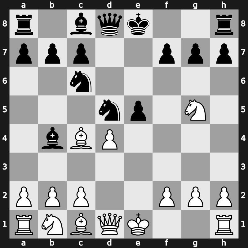 C57f - 4…d5 5.exd5 Nxd5 6.d4 Bb4+ - Lolli Attack Pinkus Variation