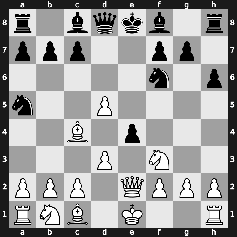 C58c - 6.d3 h6 7.Nf3 e4 8.Qe2 - Morphy Kieseritsky Variation