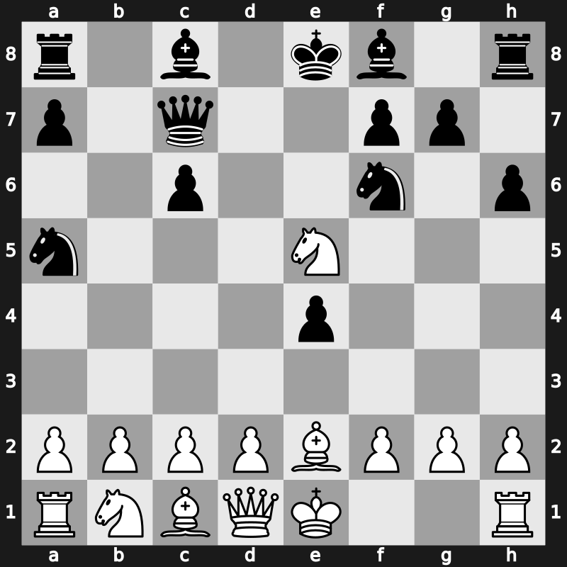 C59e - 9.Nf3 e4 10.Ne5 Qc7 - Morphy Goering Variation [+0.25]