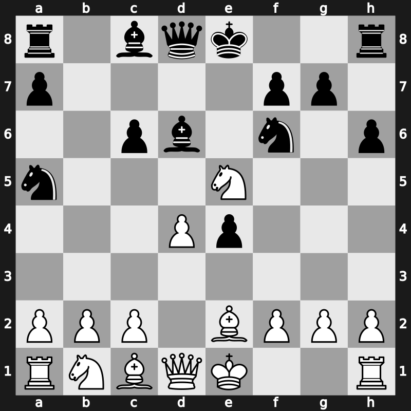 C59j - 9.Nf3 e4 10.Ne5 Bd6 11.d4 - Main Line [-0.16]