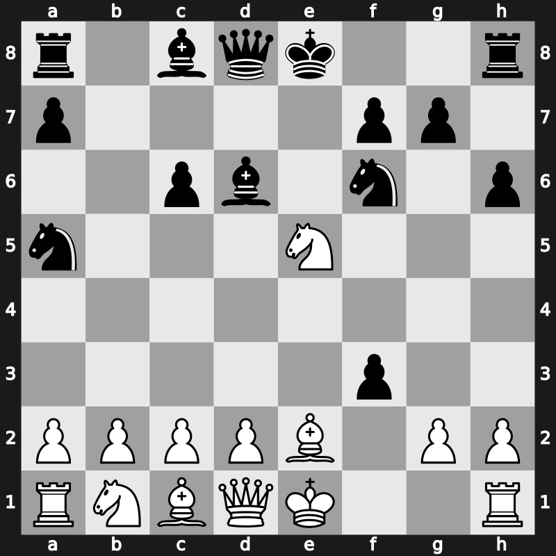 C59i - 9.Nf3 e4 10.Ne5 Bd6 11.f4 exf3 - Main Line [-0.56]