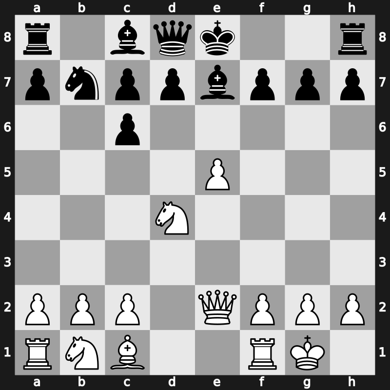 C67k - 5.d4 Be7 6.Qe2 Nd6 7.Bxc6 bxc6 8.dxe5 Nb7 9.Nd4 - Open Berlin Winawer Attack [+0.39]