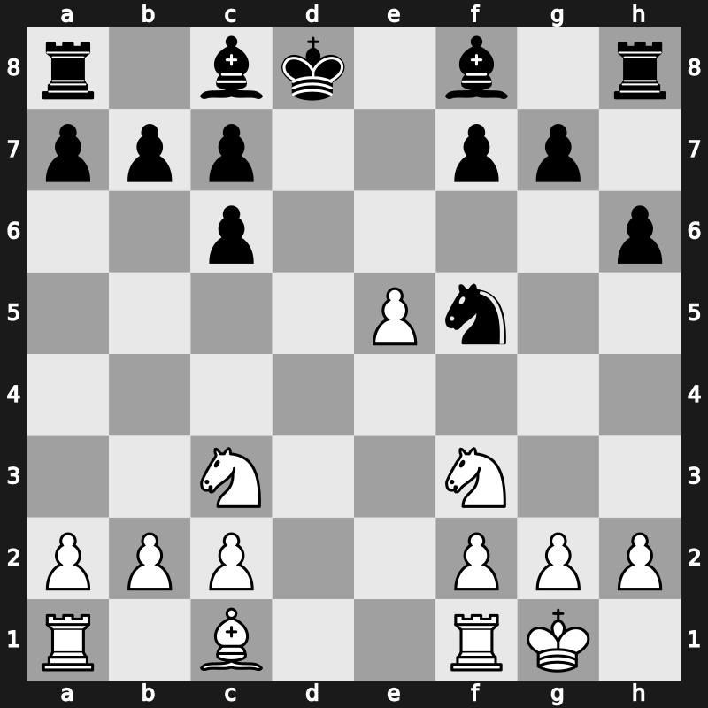 C67t - 5.d4 Nd6 6.Bxc6 dxc6 7.dxe5 Nf5 8.Qxd8+ Kxd8 9.Nc3 h6 - Open Berlin Queenswap [+0.22]
