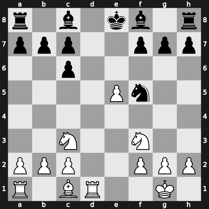 C67v - 5.d4 Nd6 6.Bxc6 dxc6 7.dxe5 Nf5 8.Qxd8+ Kxd8 9.Nc3 Ke8 10.Rd1 - Open Berlin Queenswap [+0.09]