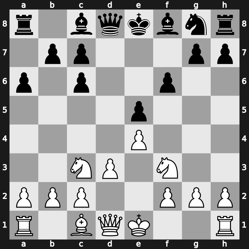 C68h - 4.Bxc6 dxc6 5.Nc3 f6 6.d3 - Exchange Romanovsky Variation [-0.24]