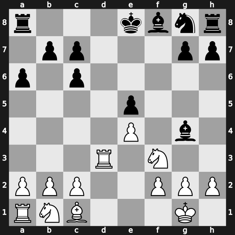 C69f - 6.d4 Bg4 7.dxe5 Qxd1 8.Rxd1 fxe5 9.Rd3 - Exchange Gligoric Queenswap [+0.10]