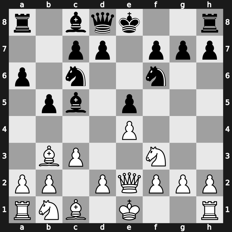C77t - 5.Qe2 b5 6.Bb3 Bc5 7.c3 - Wormald Attack [-0.20]