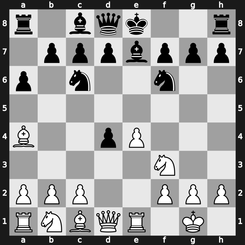 C84l - 6.d4 exd4 7.Re1 - Closed Centre Attack [-0.38]
