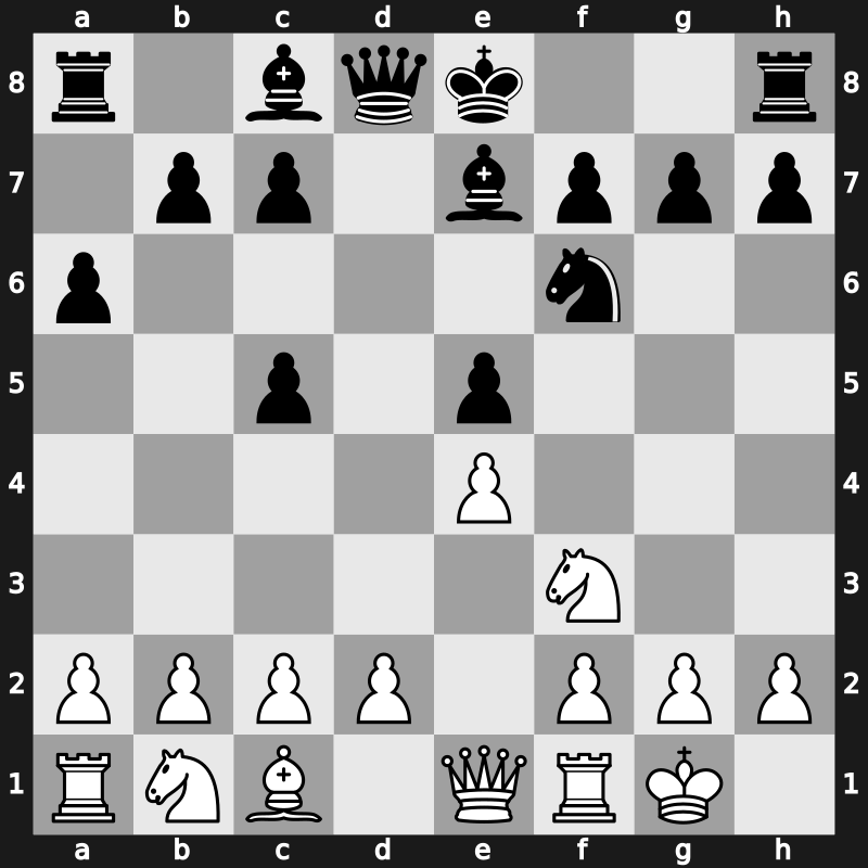 C85g - 6…dxc6 7.Qe1 c5 - Closed Exchange [+0.00]