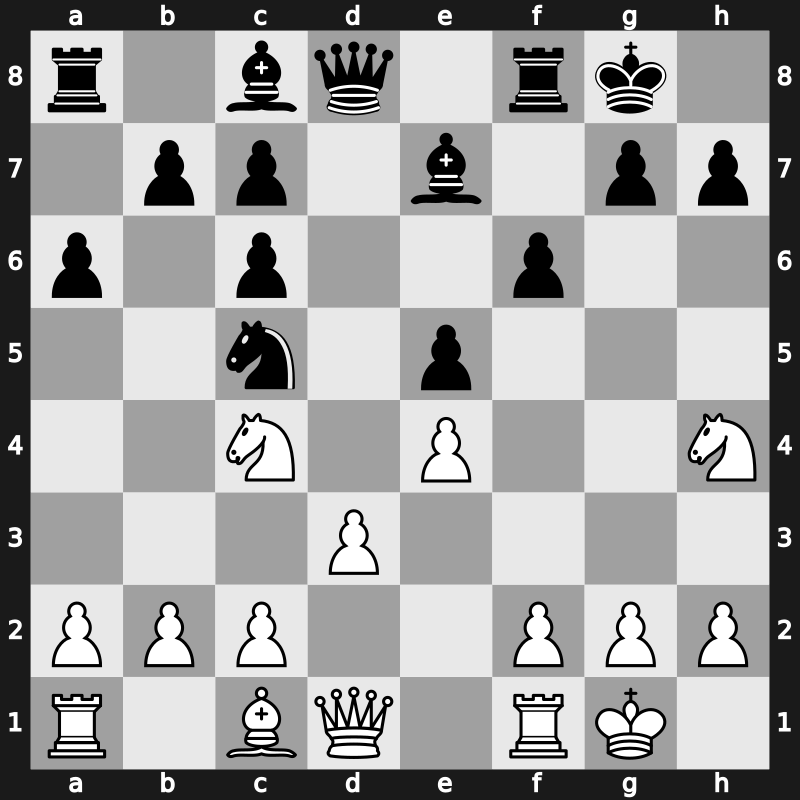 C85q - 6…dxc6 7.d3 Nd7 8.Nbd2 O-O 9.Nc4 f6 10.Nh4 Nc5 - Closed Exchange [+0.14]