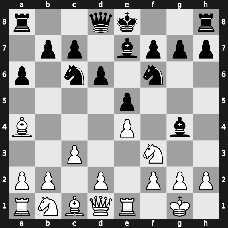 C87f - 6…d6 7.c3 Bg4 - Closed Averbakh [+0.52]