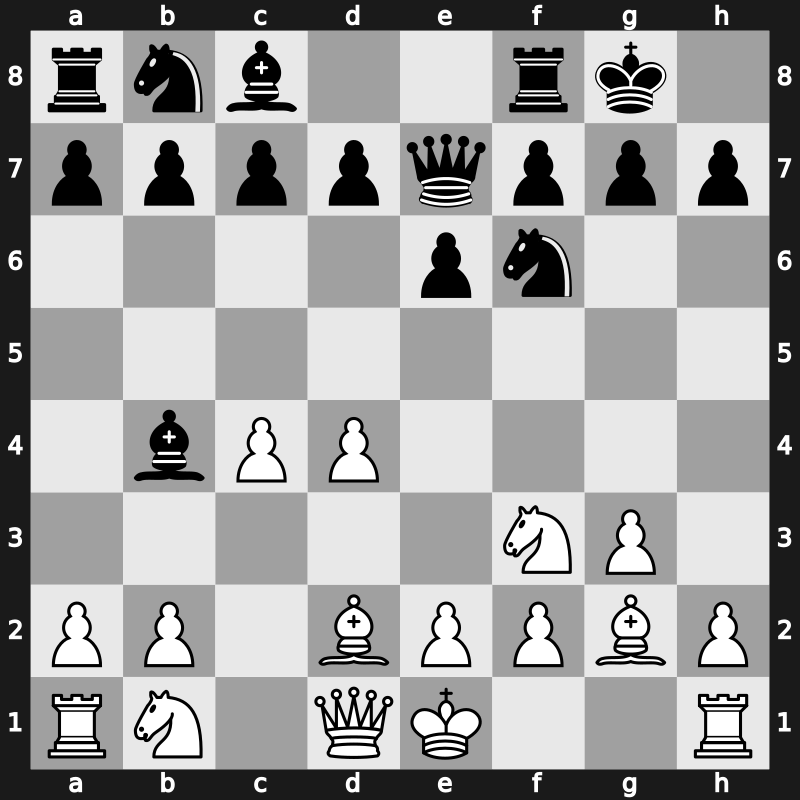 E11q - 4.Bd2 Qe7 5.g3 O-O 6.Bg2 - Nimzowitsch [+0.40]