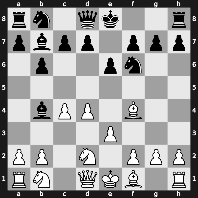 E12c - 4.Bf4 Bb7 5.e3 Bb4+ 6.Nfd2 - Miles [+0.02]