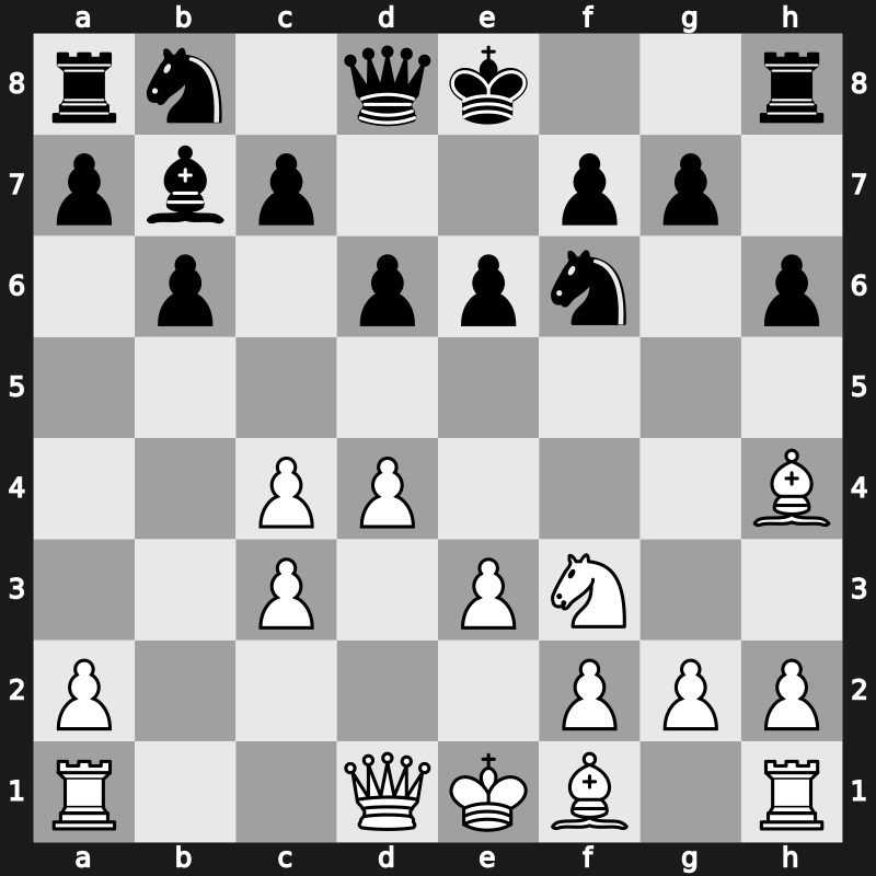 E13i - 7.e3 Bxc3+ 8.bxc3 d6 [+0.06]