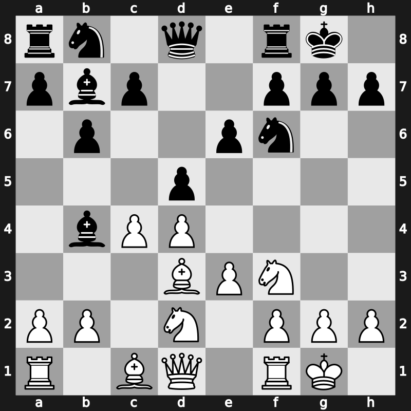 E14i - 4…Bb7 5.Bd3 Bb4+ 6.Nbd2 O-O 7.O-O d5 [+0.14]