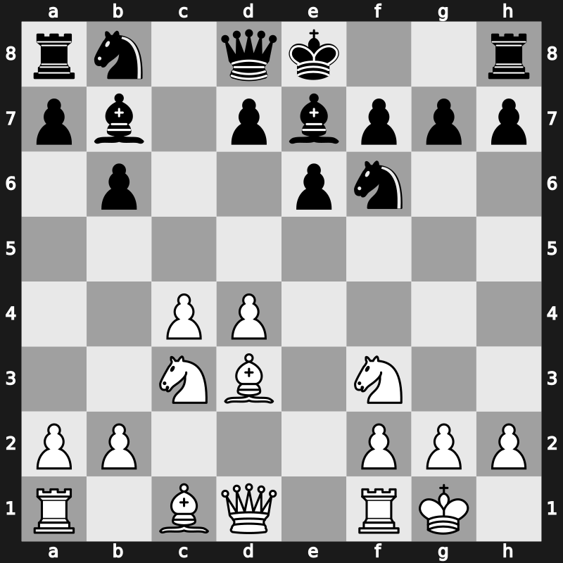 E14y - 4…Bb7 5.Bd3 c5 6.O-O Be7 7.Nc3 cxd4 8.exd4 [+0.43]