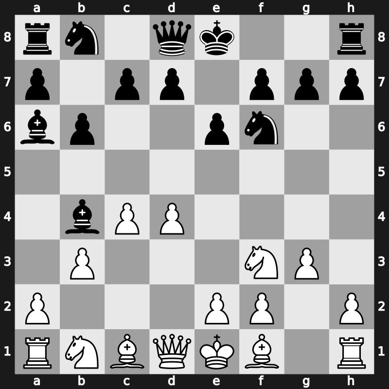 E15o - 4…Ba6 5.b3 Bb4+ - Nimzowitsch [+0.23]