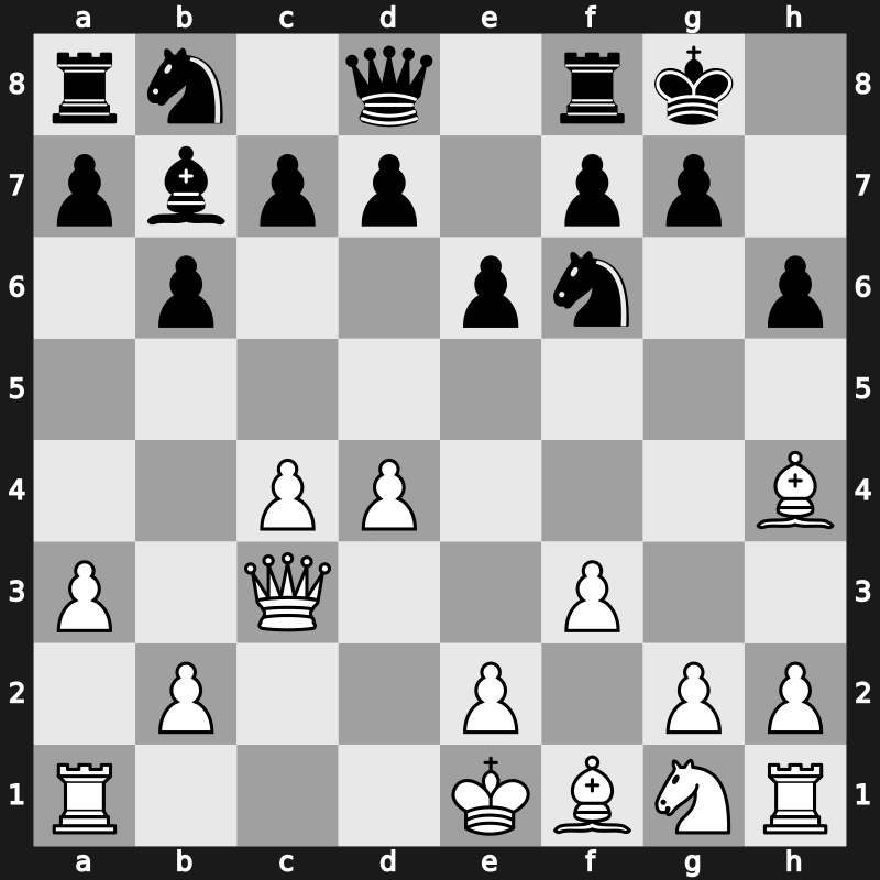 E32r - 4…O-O 5.a3 Bxc3+ 6.Qxc3 b6 7.Bg5 Bb7 8.f3 h6 9.Bh4 - Classical [-0.07]