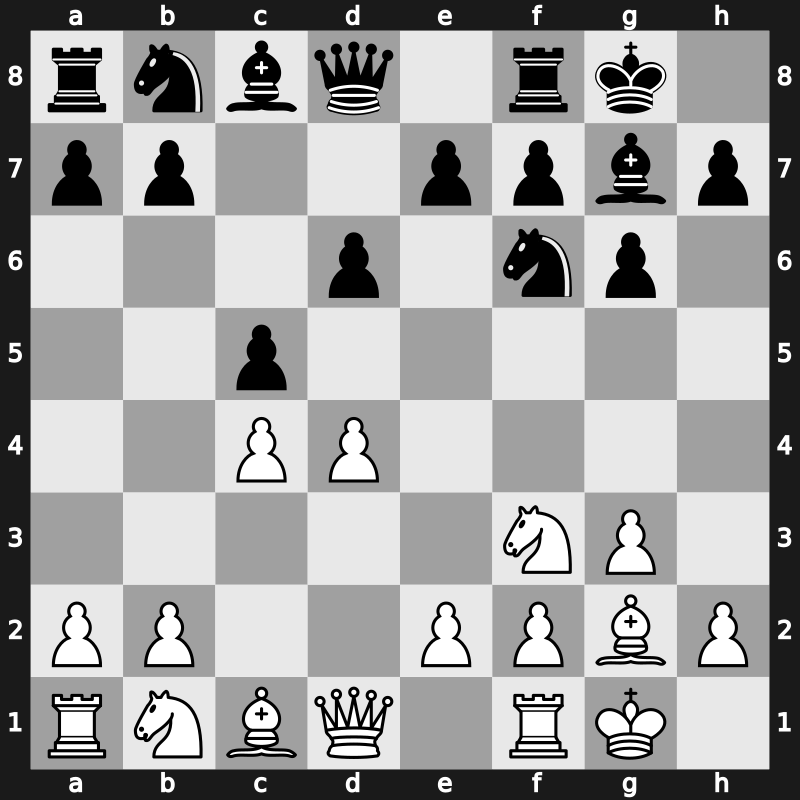 E60l - 3.Nf3 Bg7 4.g3 O-O 5.Bg2 d6 6.O-O c5 - Fianchetto Yugoslav without [+0.36]