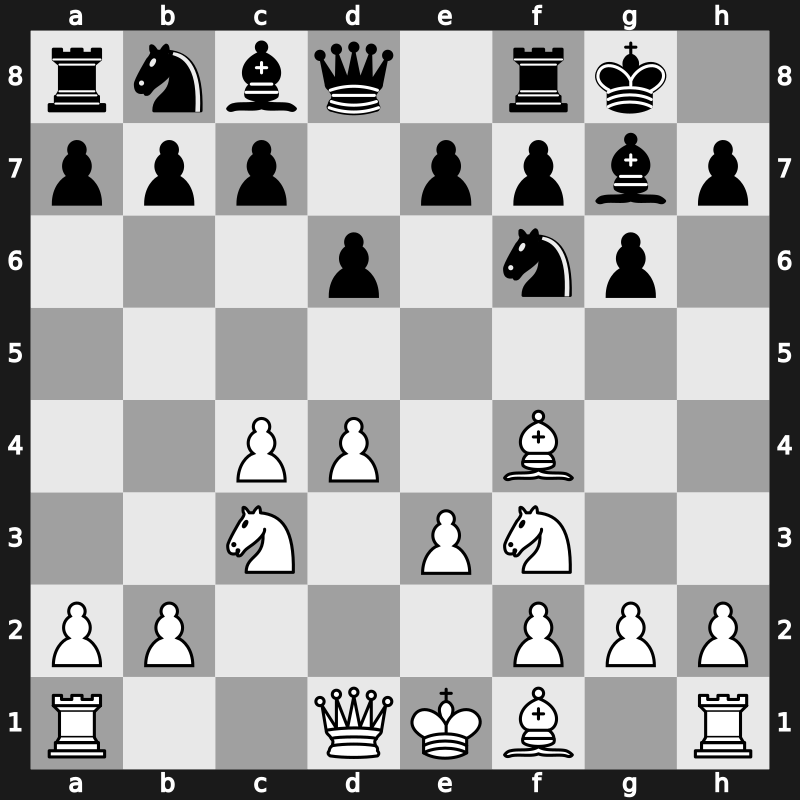 E61r - 3…Bg7 4.Nf3 O-O 5.Bf4 d6 6.e3 [+0.17]
