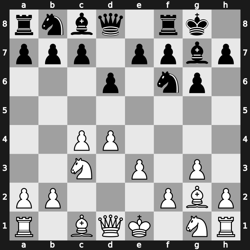 E61h - 3…Bg7 4.g3 O-O 5.Bg2 d6 6.e3 - Fianchetto Flohr Variation [+0.07]