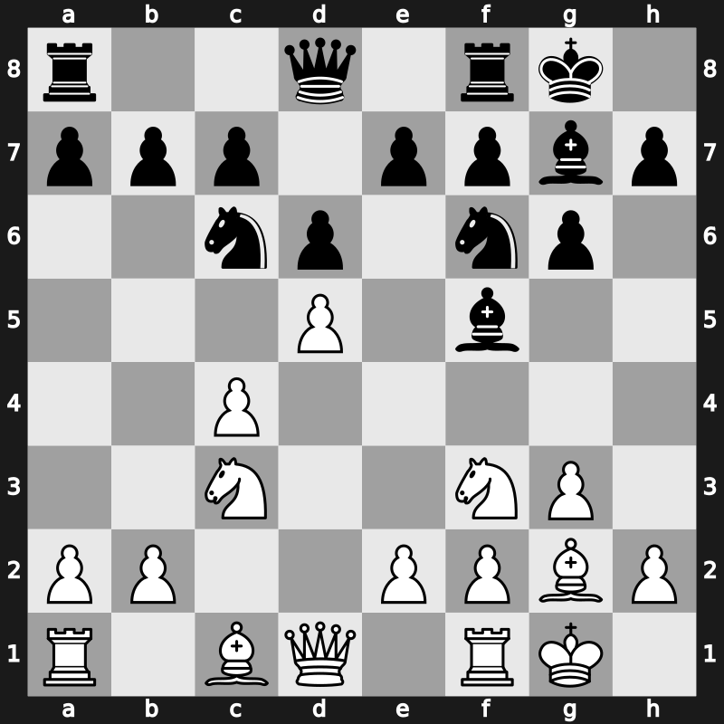 E62q - 5…O-O 6.Bg2 Nc6 7.O-O Bf5 8.d5 - Fianchetto Spassky [+0.70]