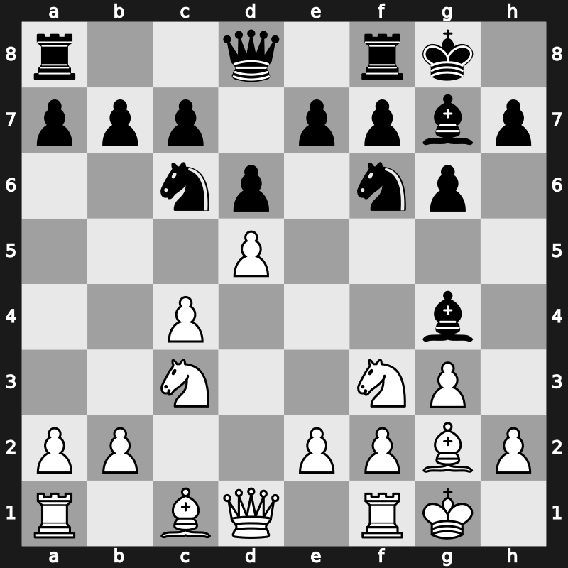 E62s - 5…O-O 6.Bg2 Nc6 7.O-O Bg4 8.d5 - Fianchetto Simagin [+0.80]