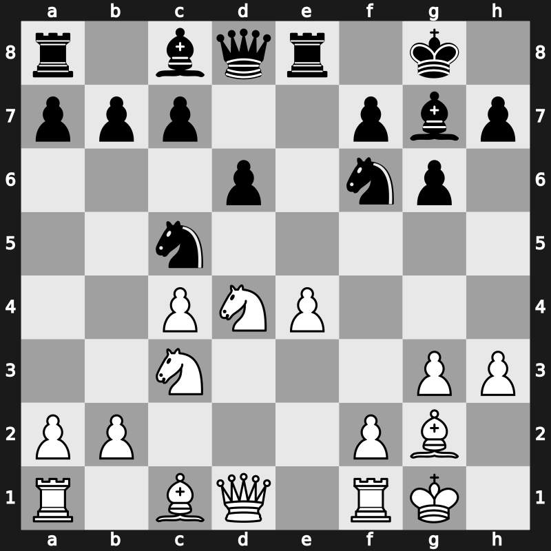 E68g - 8…exd4 9.Nxd4 Re8 10.h3 Nc5 - Fianchetto Classical [+0.53]