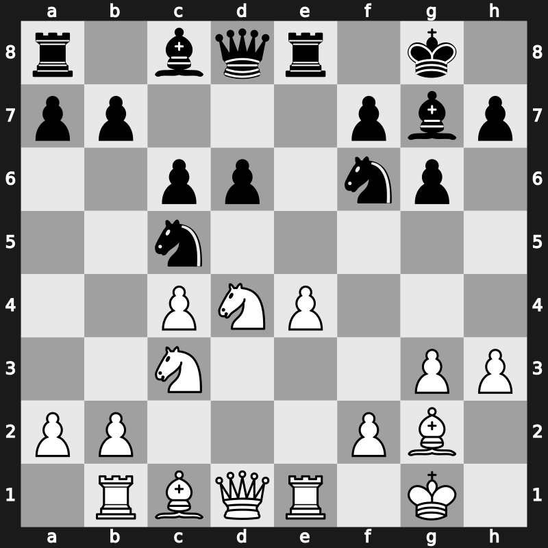 E69y - 9…Re8 10.Re1 exd4 11.Nxd4 Nc5 12.Rb1 - Fianchetto Classical [+0.58]